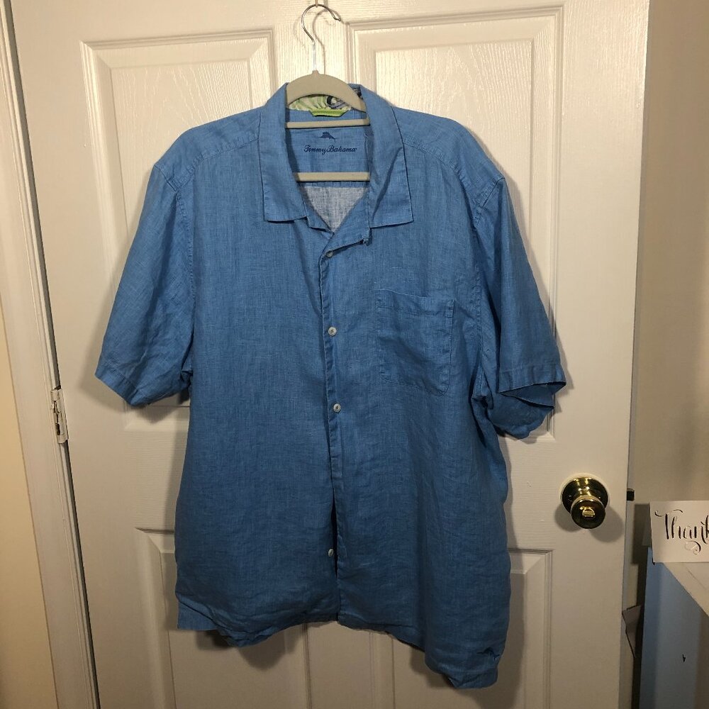 Tommy Bahama men blue linen short sleeve shirt, size XXL